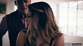 stripper babe in lingerie gives stepdad lapdance then deepthroat monster cock before clothes ripped for taboo small tits sex