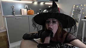 Witch gathers potion ingredients in Halloween parody scene
