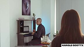 amateur slutty boss in pantyhose high heels gets bent over fucked hard on bed!