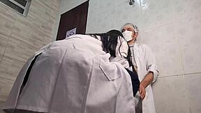 nurse catches doctor sneaks intimate bathroom exam wet pussy licking