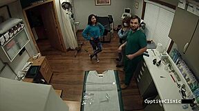 Patient's POV watches Alexa Rydell handcuff and strip-search Maria Santos