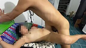 i surprise stepdad jerking off in lobby then ride his cock draining every drop of cum