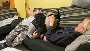 Real amateur couple's steamy home session with petite blonde