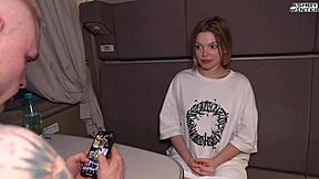 Skinny tattooed teen picked up on train for public doggy