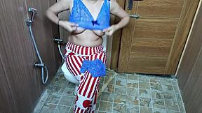 Hindi stepmom catches teen stepson peeking while changing and begs for bent over fuck