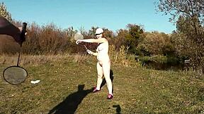 autumn frina strips naked outdoors plays badminton with lover then big ass doggy