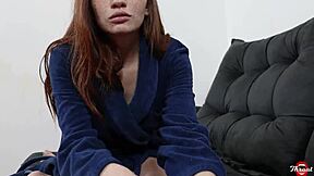 pregnant redhead deepthroats hairy pussy owner's cock for cum