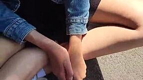 Public cash sex with shaved teen lets me grope tits and fill pussy pov