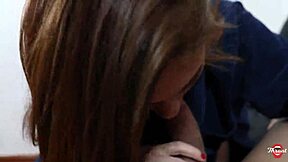 pregnant redhead deepthroats hairy pussy owner's cock for cum