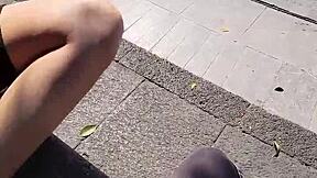 Public cash sex with shaved teen lets me grope tits and fill pussy pov