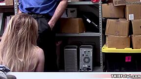 Petite blonde office cutie caught shoplifting gets roughly fucked by burglar