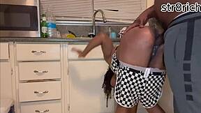 Stepbro yanks glass buttplug from ebony teen ass then fucks it hard