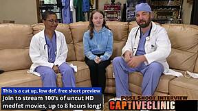 Petite nurse Serena Morgan spreads natural tits in POV patient domination roleplay backstage