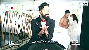 thick curvy latina maria calor with huge tits massages logan salamanca into doggystyle pounding!