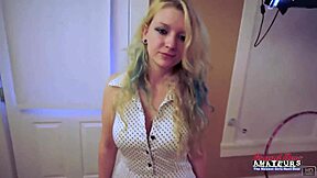 Skinny blonde coed Chelsie Rae's mouth and pussy filled with jizz