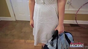 Skinny blonde coed Chelsie Rae's mouth and pussy filled with jizz