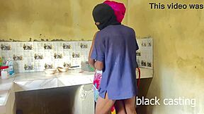 skinny ebony maid rides my big cock in kitchen sans wife