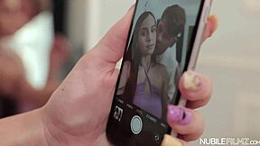 Amateur brunette Michelle Anderson fingers masturbates and rides big cock cowgirl to deepthroat cumshot bliss