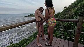 Priscila and Nicoly brazilian sluts fuck publicly on beach interracial orgy
