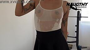 i can't resist this delicious workout with a beautiful skinny latina teasing her small tits and pussy