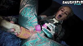 goth tattooed girl fists anal with metal toys gape prolapse orgasm