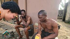 Two jobless guys bang horny albino chick outdoor rough interracial orgasm!