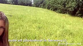 Blonde teen strips nude on erotic Germany art trip