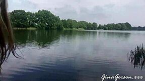 Blonde teen strips nude on erotic Germany art trip