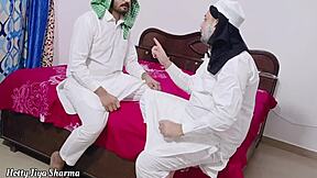 muslim stepdad bends over hindu stepdaughter while stepson watches their taboo threesome.