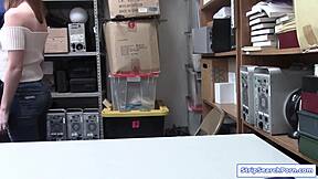 Shaved Teen Shoplifter Sucks Guard's Huge Cock Desperately!