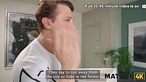 mature blonde gives lapdance then rides young neighbor's monster cock on sofa