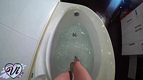big ass babe fingers her tight pussy pov to orgasm in the shower—underwater view.