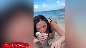 Petite Babe Rides Lifeguard BBC on Public Beach Sand