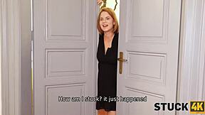 curvy bimbo bombshell stuck tight in doorway begs for doggystyle pounding