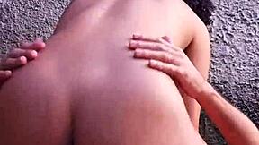 Risky Outdoor Shower Fuck As Neighbor Spots Curvy Ass And Joins!