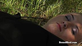 curvy sub chained outdoors dominated by lesbian mistress