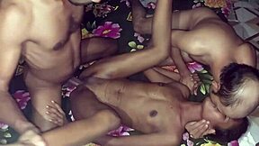 Two horny guys bang big-tits Indian Popy Khatun in wild homemade threesome!