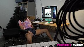 voyeur fucks ebony stepsis caught stroking her pussy