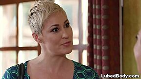 Lesbian teacher, why's your student oiled up in this massage shop fingering you?