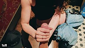 Skinny Italian sales assistant with small tits bends for rough big cock sex in changing room