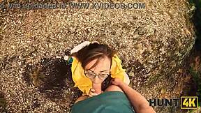 hunt4k. naked forest stranger with perfect boobs gets picked up for pov sex