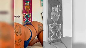 Oriental vip babe spreads her big ass and tits, masturbating wildly with huge dildo toy