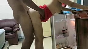 mature big tits milf fucked hard against fridge by young stud