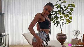 Ebony Katana rides massive black cock in wild banging session with petite brunette teen