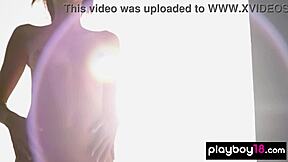 Ariel's skinny brunette babe body strips sexy swimsuit off petite