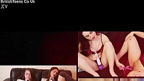 hey, these two hot british bisexual neighbors with big natural tits make each other cum hard with strapon.