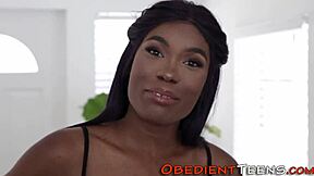 Submissive ebony teen screams as monster cock nails her roughly in hardcore handjob session