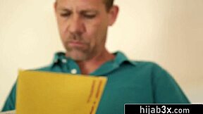 Hijab ebony hottie 😈 rides old American cock bareback for citizenship! Interracial teen fun 💦.