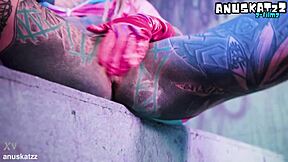 Tattooed Goth Girl Toys Her Ass And Pussy In Solo Double Penetration