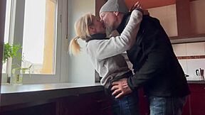 Horny wife in kitchen begs me eat pussy then doggystyle creampie inside!